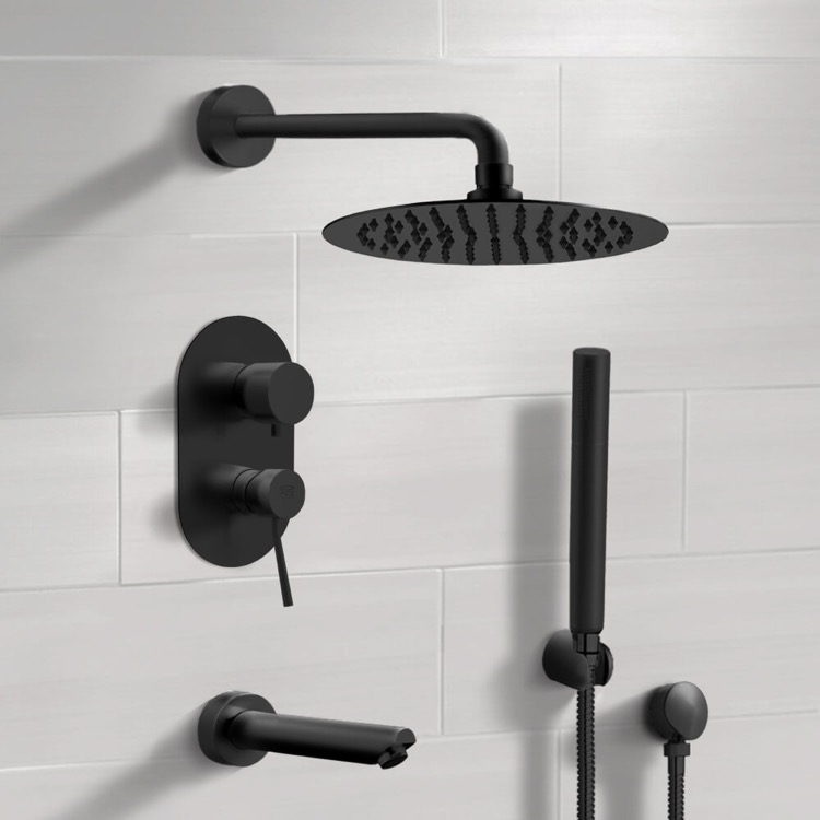 Tub and Shower Faucet, Remer TSH34, Matte Black Tub and Shower System with Rain Shower Head and Hand Shower